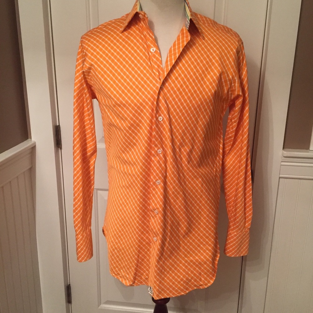 ROBERT TALBOTT BUTTON DOWN CASUAL MENS ORANGE WHITE CHECK Size M